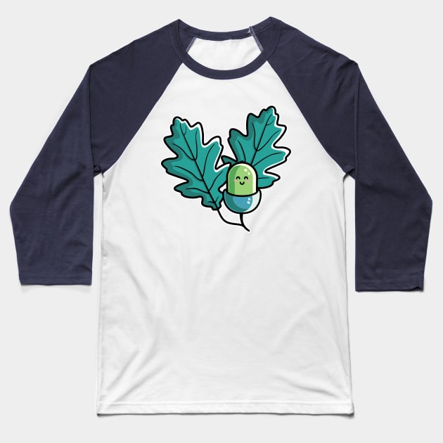 Kawaii Cute Acorn with Oak Leaves Baseball T-Shirt by freeves